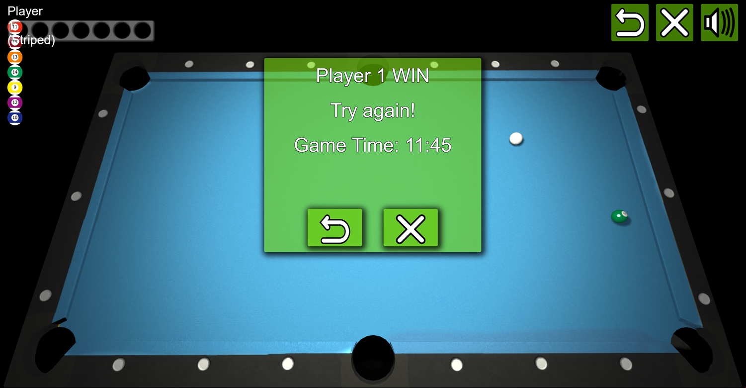 3D Pool Game Won Screenshot.