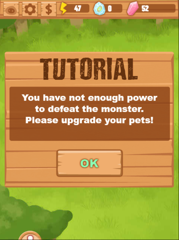 Battle Monster Game Tutorial Battle Lost Screenshot.