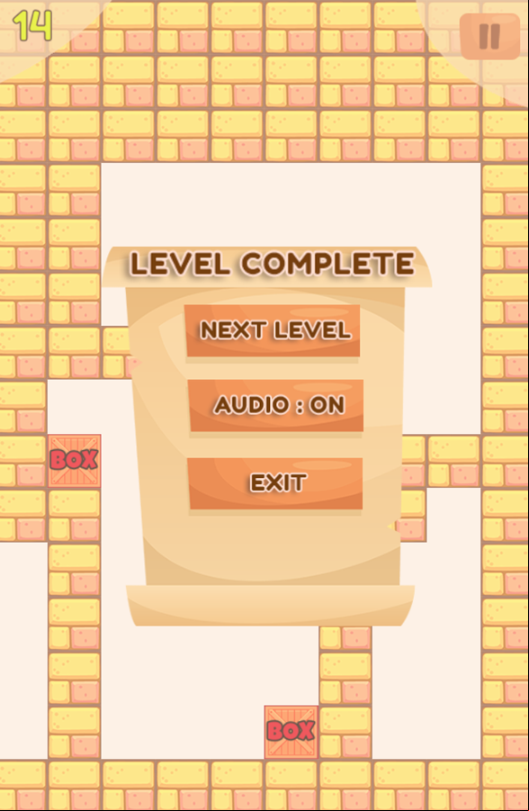 Box Puzzle Game Level Complete Screen Screenshot.