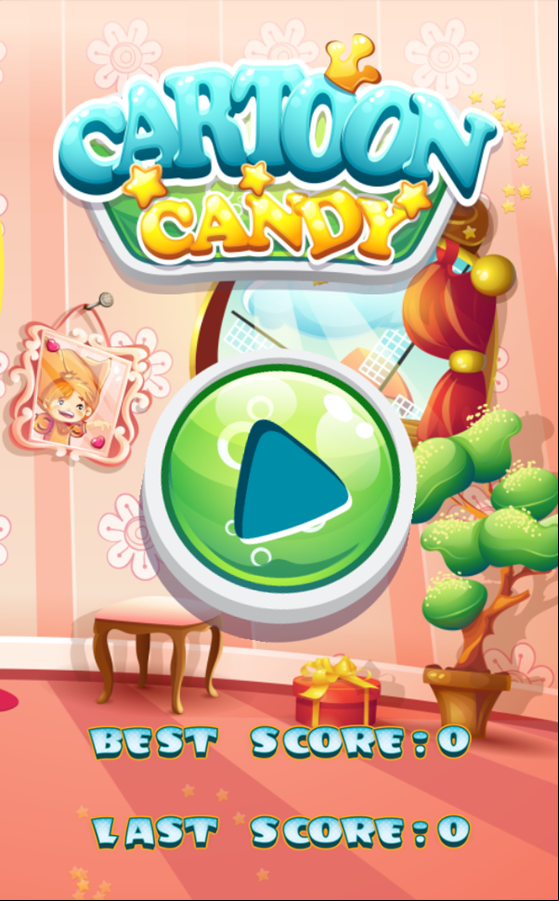 Cartoon Candy Game Welcome Screen Screenshot.