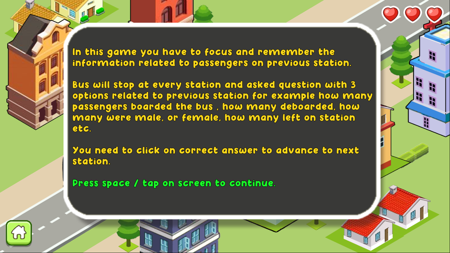 City Ride Game How To Play Screenshot.