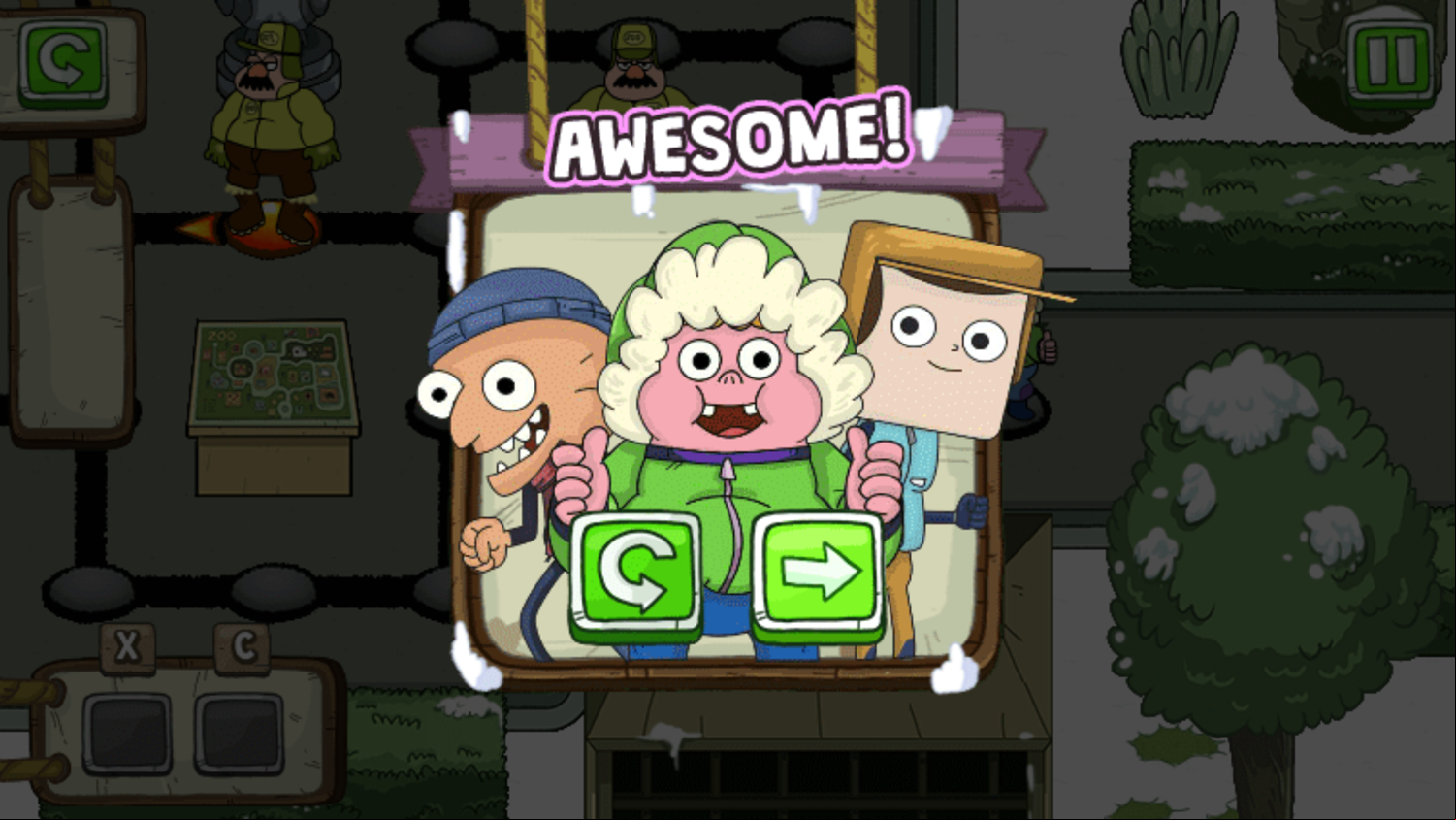 Clarence Zookeeper Caper Game Level Complete Screenshot.