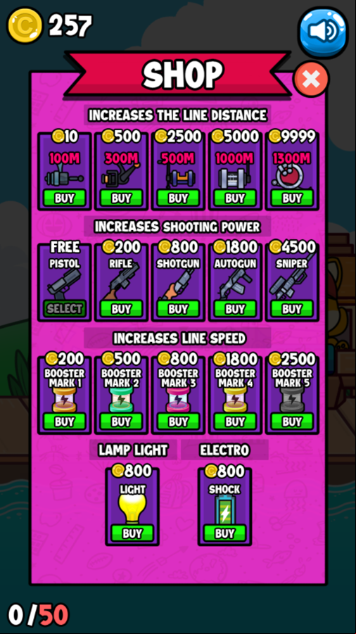Crazy Fishing Game Shop Screenshot.