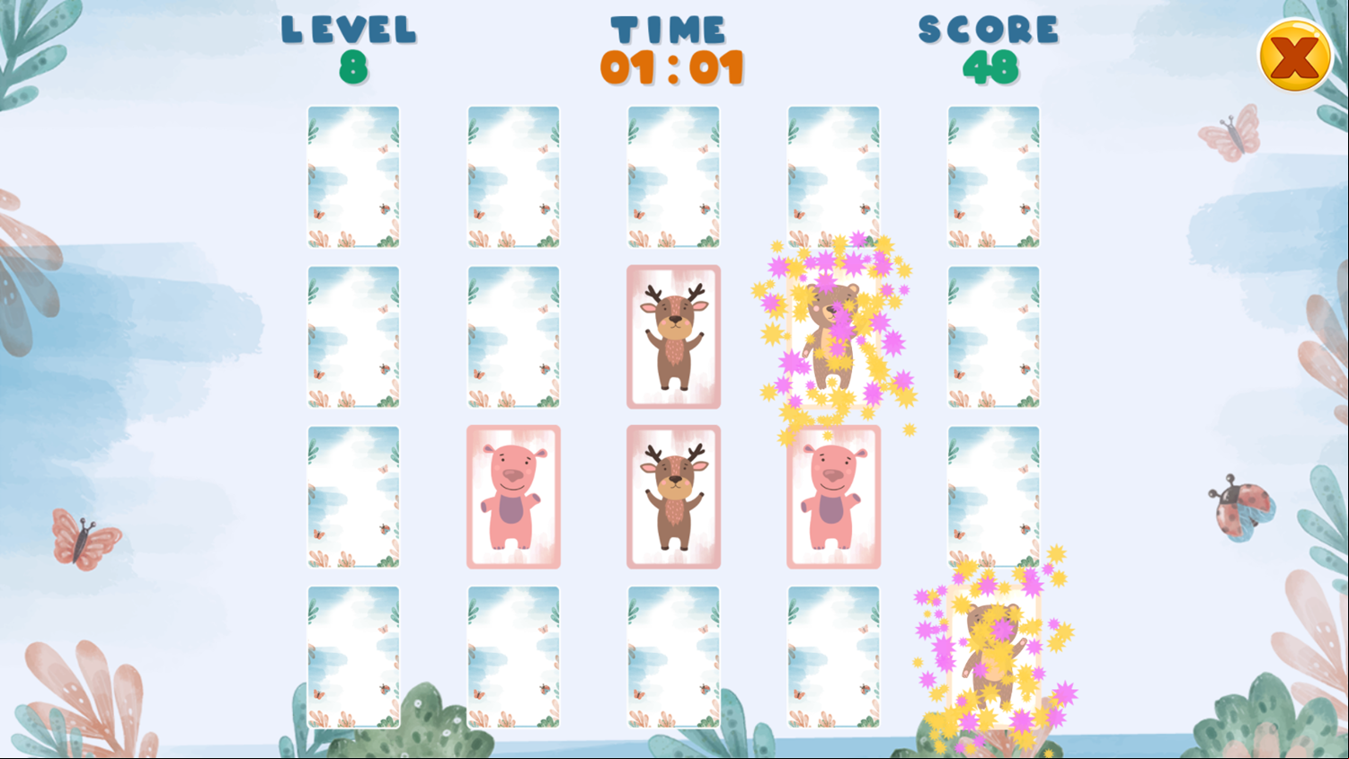 Cute Animals Memory Challenge Game Level Progress Screenshot.