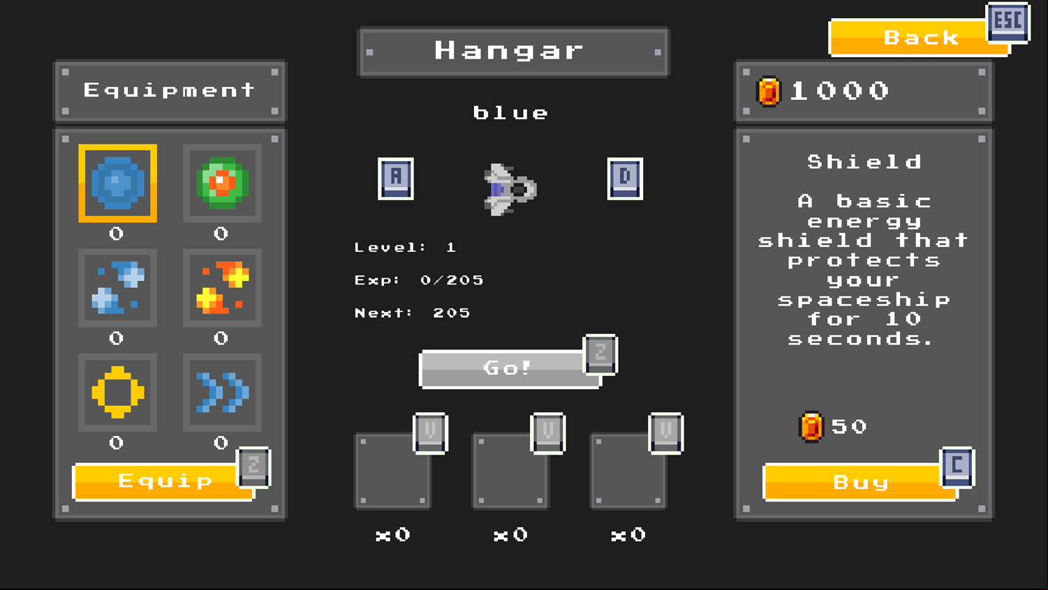 Defence Game Hangar Menu Screenshot.