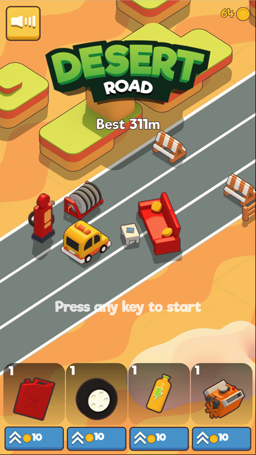 Desert Road Game Welcome Screen Screenshot.