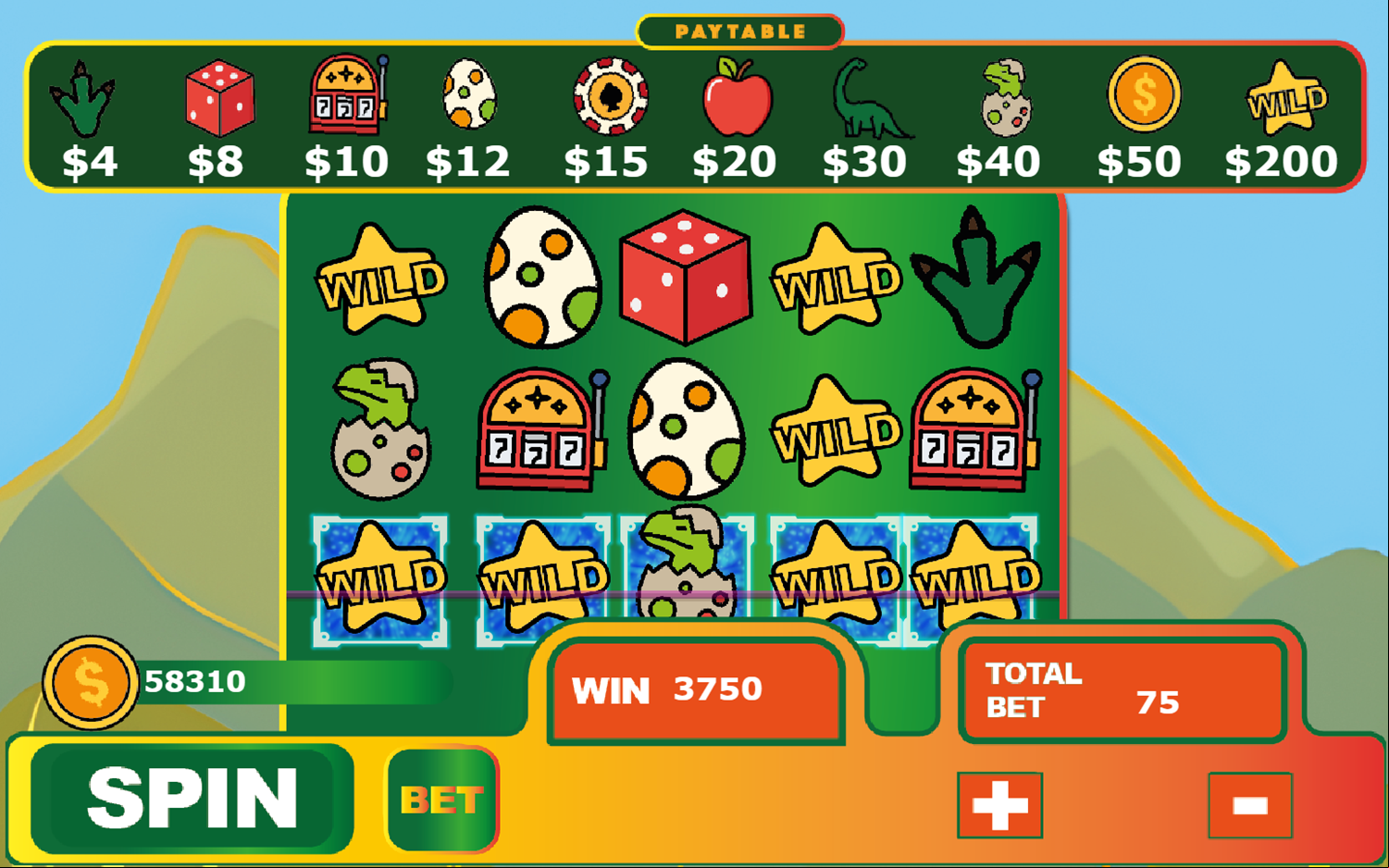 Dino's Fortune Game Win Screenshot.