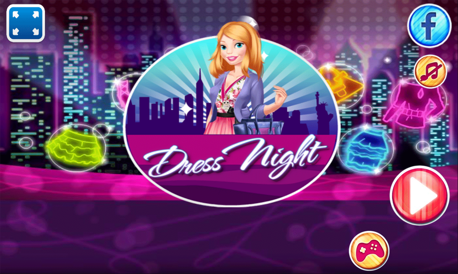 Dress Night Dress Up Game Welcome Screen Screenshot.