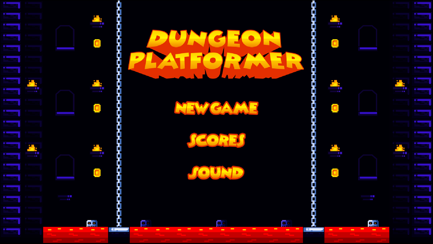 Dungeon Platformer Game Welcome Screen Screenshot.