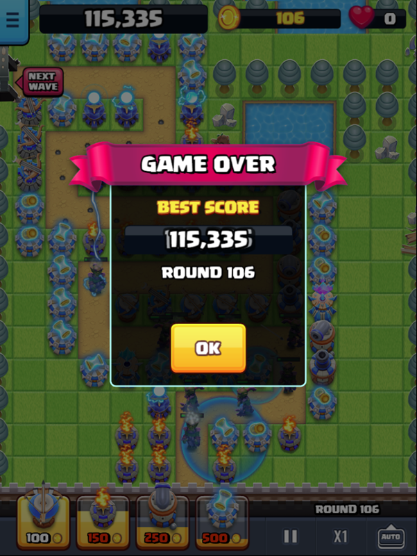 Endless Siege Tower Defense Game Over Screenshot.