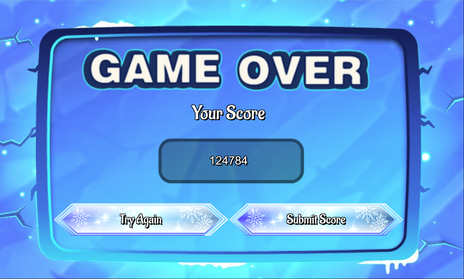 Frozen Castle Solitaire Game Over Screen Screenshot.