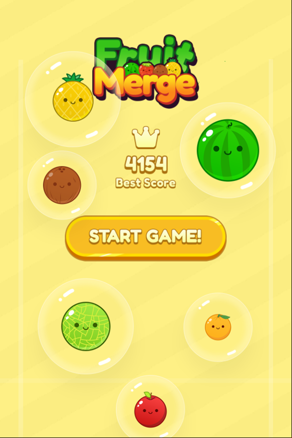 Fruit Merge Game Welcome Screen Screenshot.