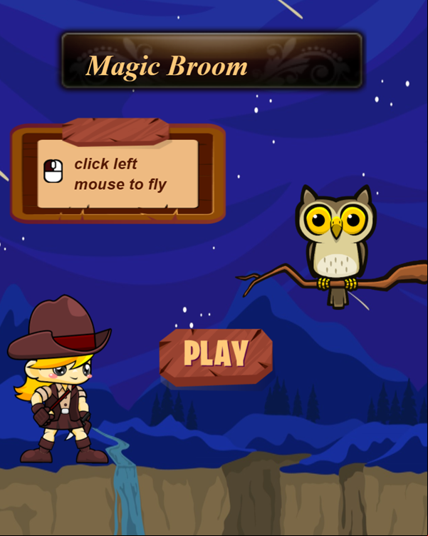 Magic Broom Game Welcome Screen Screenshot.