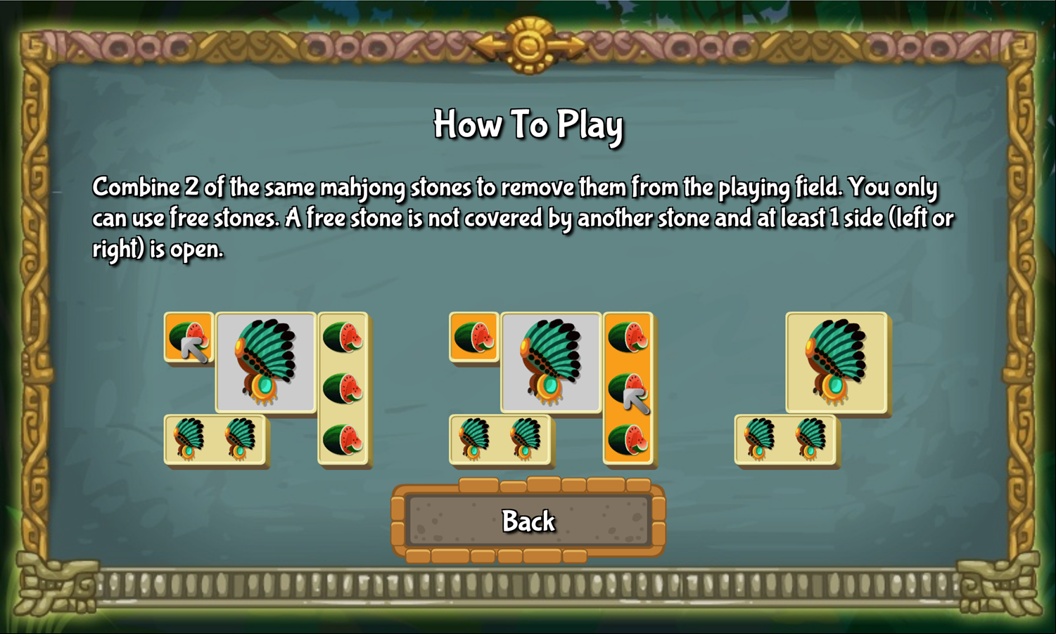 Mahjong Blocks Maya Game How to Play Screen Screenshot.