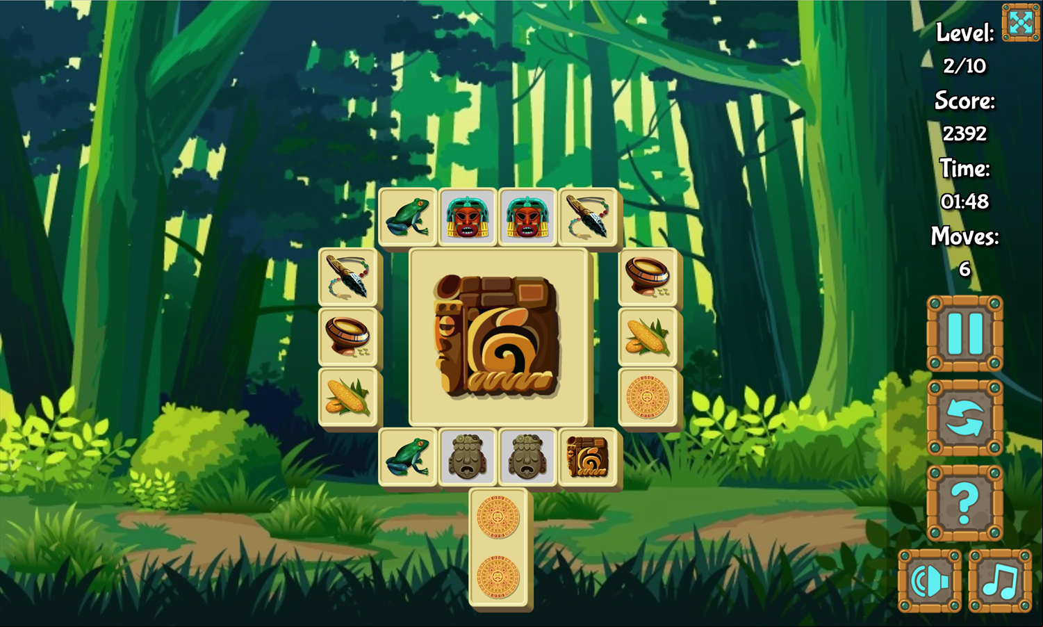 Mahjong Blocks Maya Game Level With a Large Stone Screenshot.