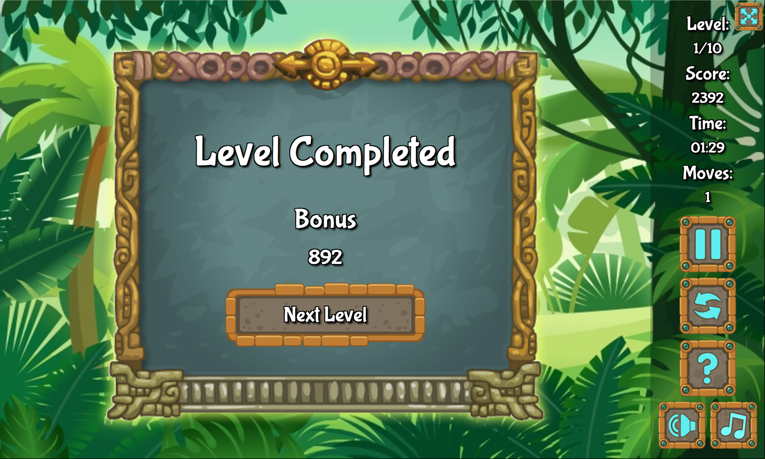 Mahjong Blocks Maya Game Level Completed Screen Screenshot.