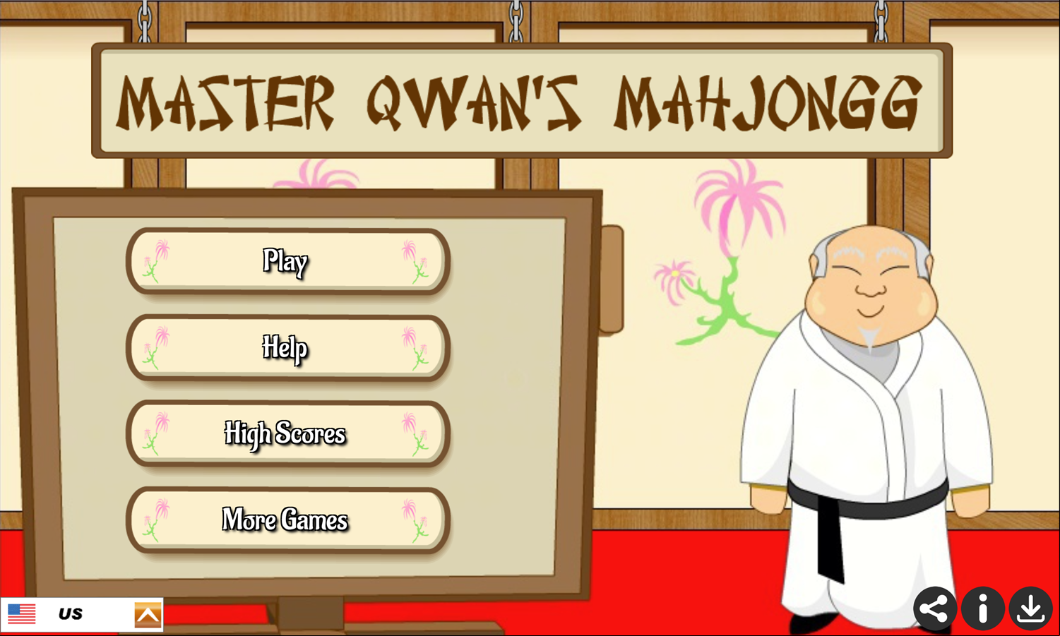 Master Qwan's Mahjongg Game Welcome Screen Screenshot.