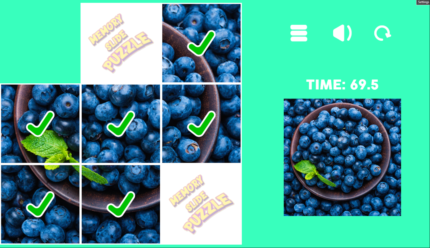 Memory Slide Puzzle Game Level Play Screenshot.