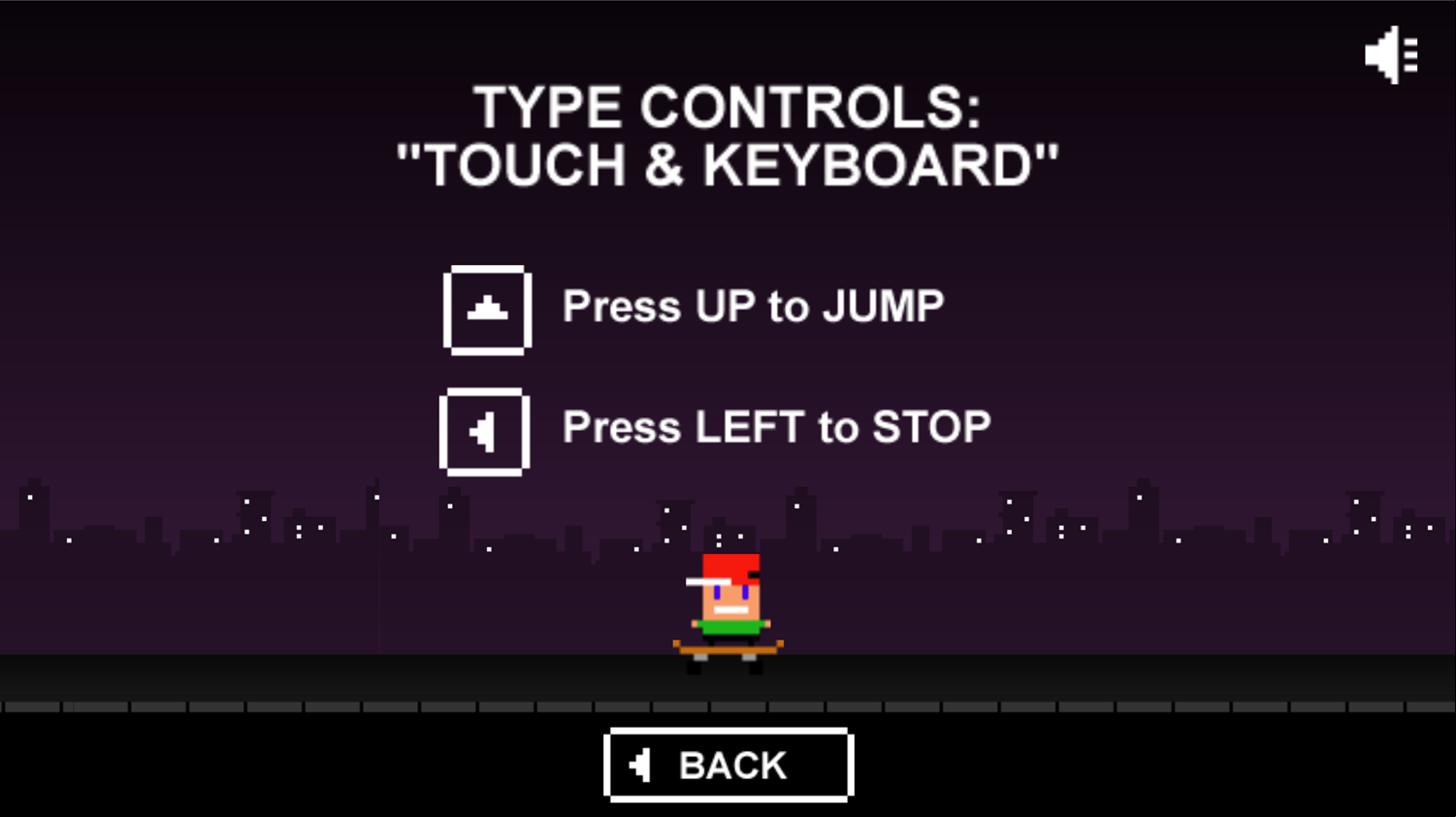 Mini Skate Game Instructions Screen Screenshot.