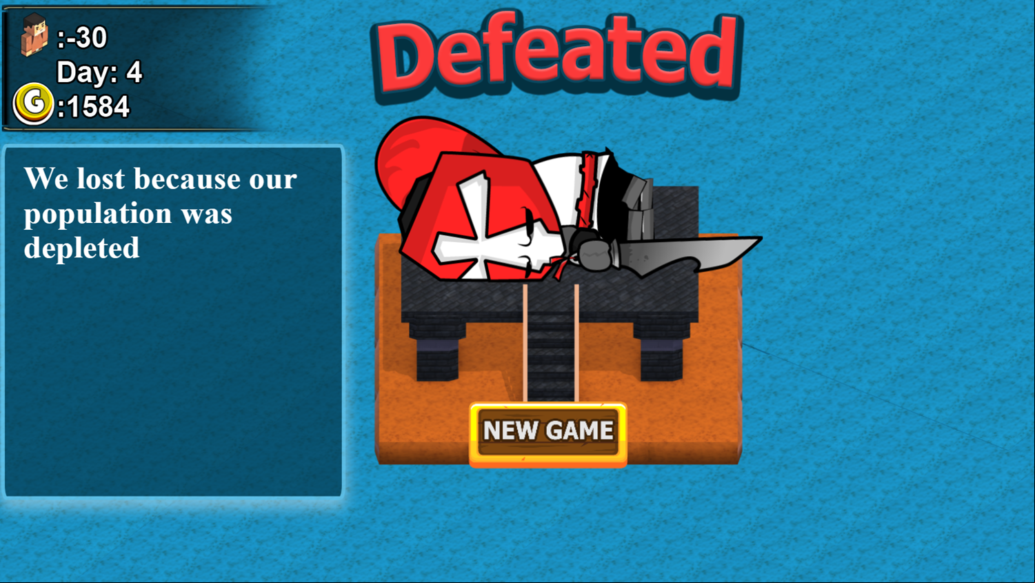 Pirates Battle Island Game Over Screenshot.