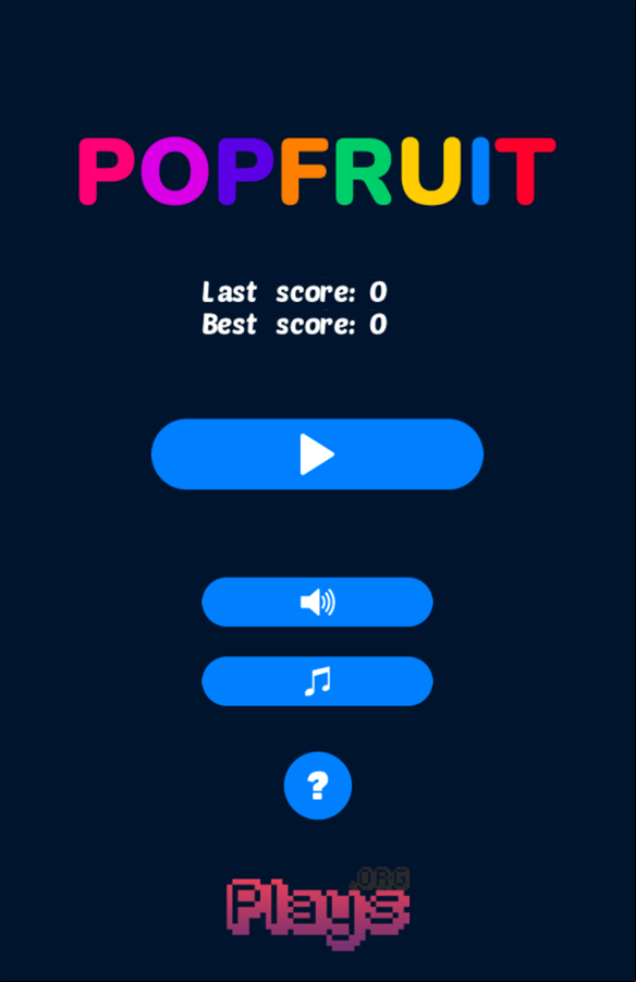 Pop Fruit Game Welcome Screen Screenshot.