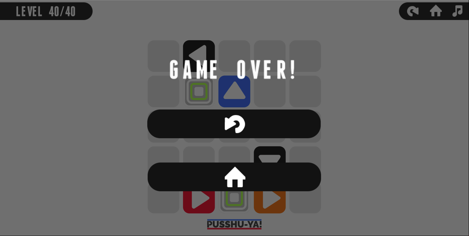 Pusshu Ya Game Over Screen Screenshot.