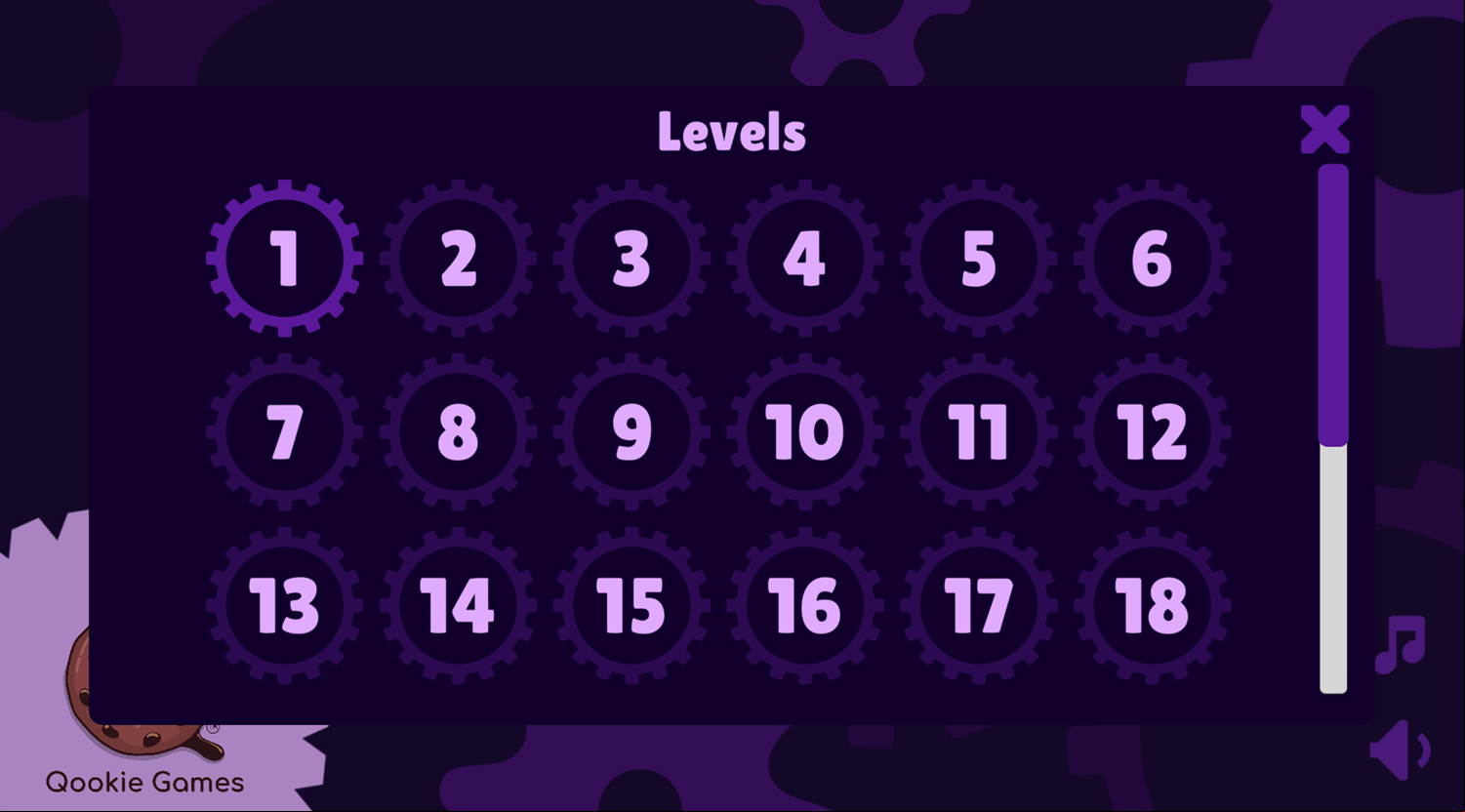 Rolling in Gears Game Level Select Screenshot.