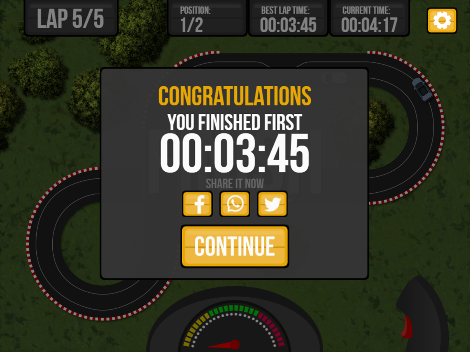 Slot Car Challenge Game Won Screenshot.