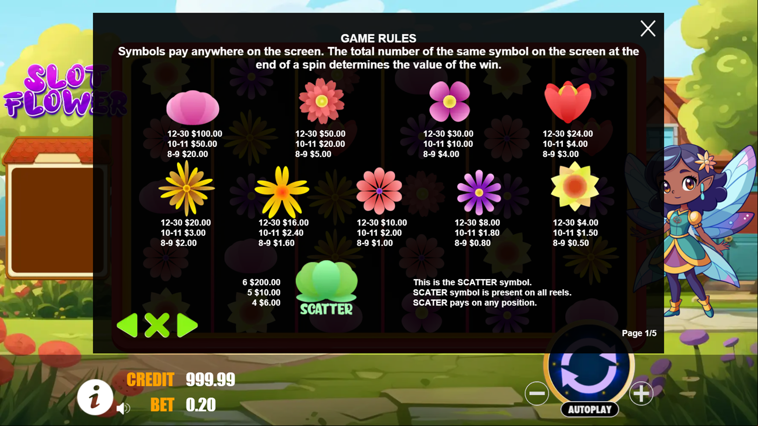Slot Flower Game Welcome Screen Screenshot.