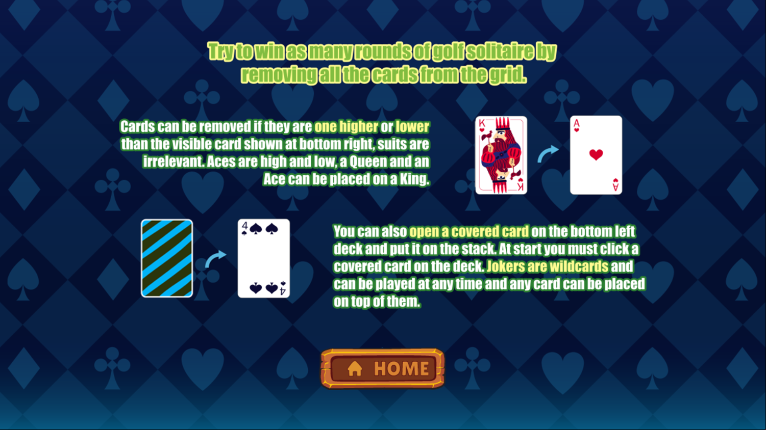 Solitaire Puzzle Game Instructions Screenshot.