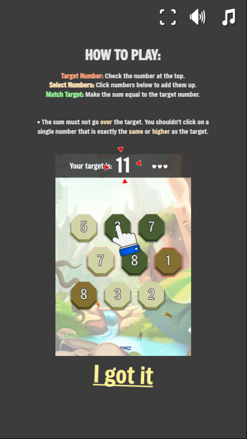 Sum Forest Adventure Game How to Play Screen Screenshot.