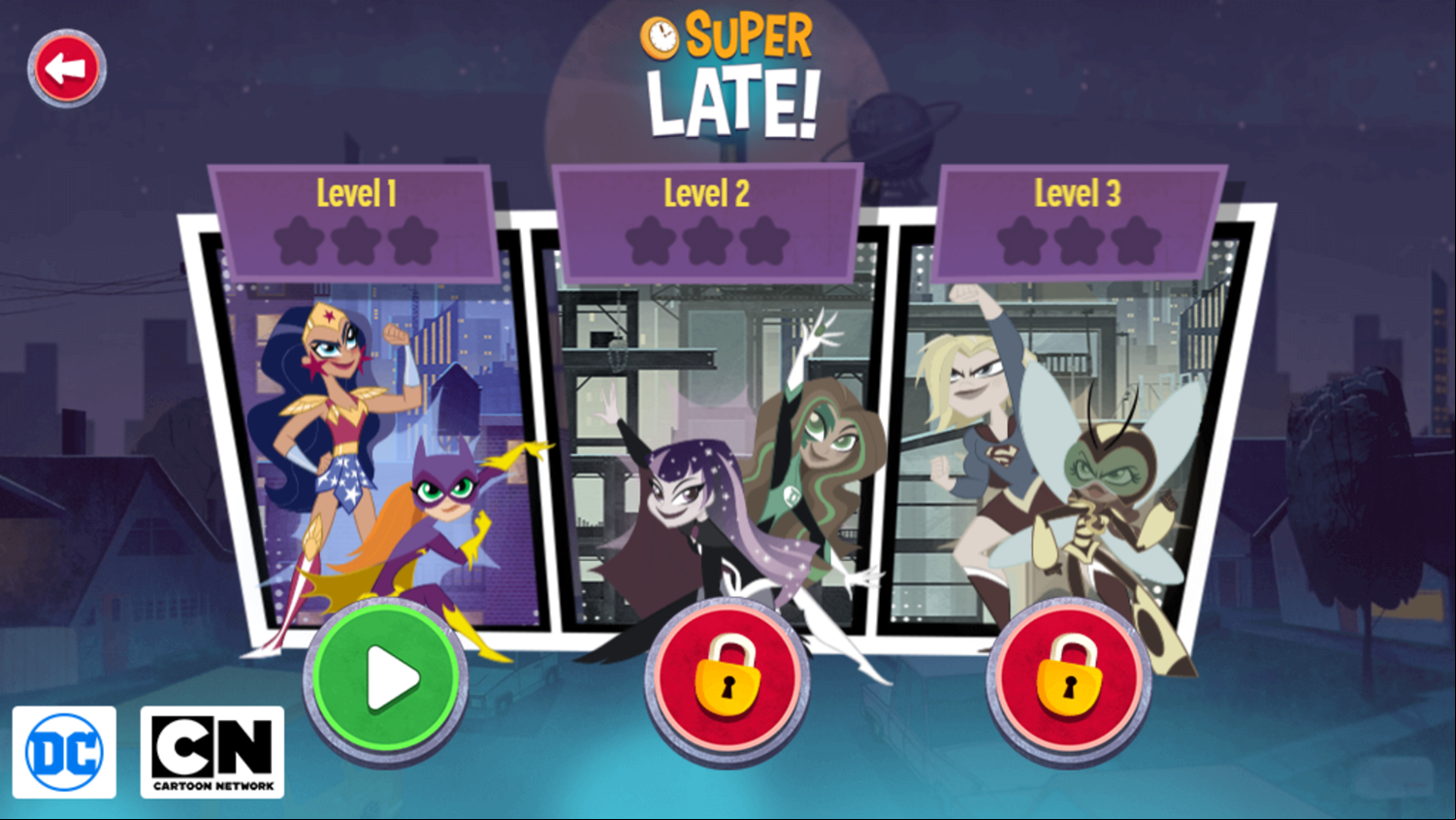 Super Hero Girls Super Late Game Level Select Screenshot.