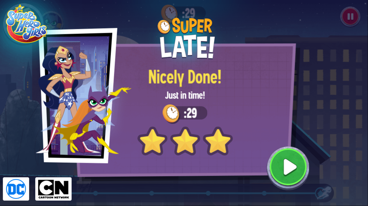 Super Hero Girls Super Late Game Rating Screenshot.