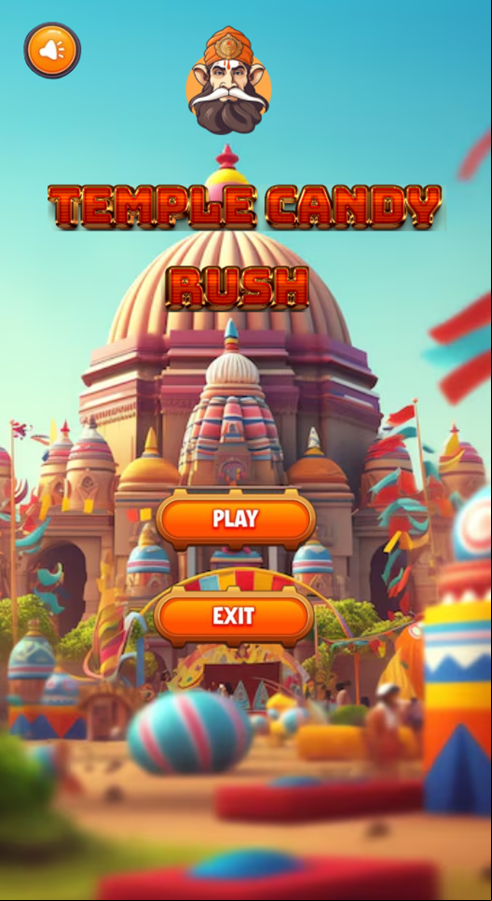 Temple Candy Rush Game Welcome Screen Screenshot.