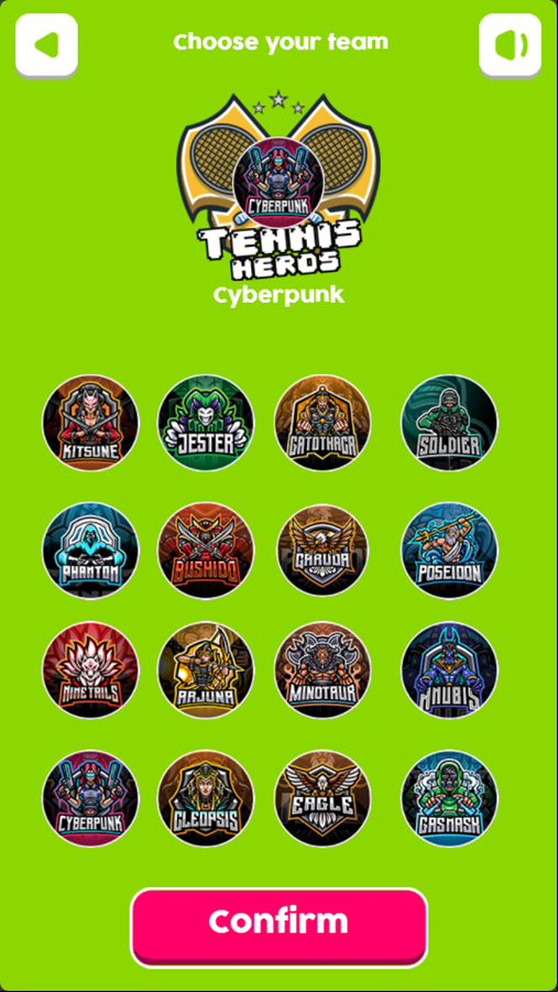 Tennis Heroes Game Team Select Screenshot.