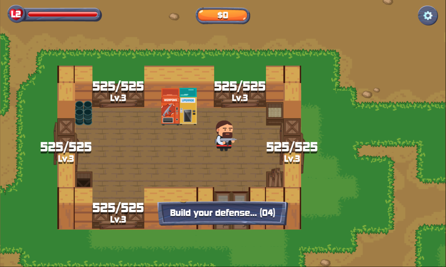 Zombie Attack Game Walls Fully Upgraded Screenshot.